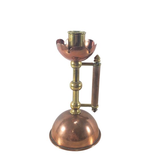 Christopher Dresser Arts & Crafts Copper and Brass Candlestick Flower Antique - Picture 1 of 12